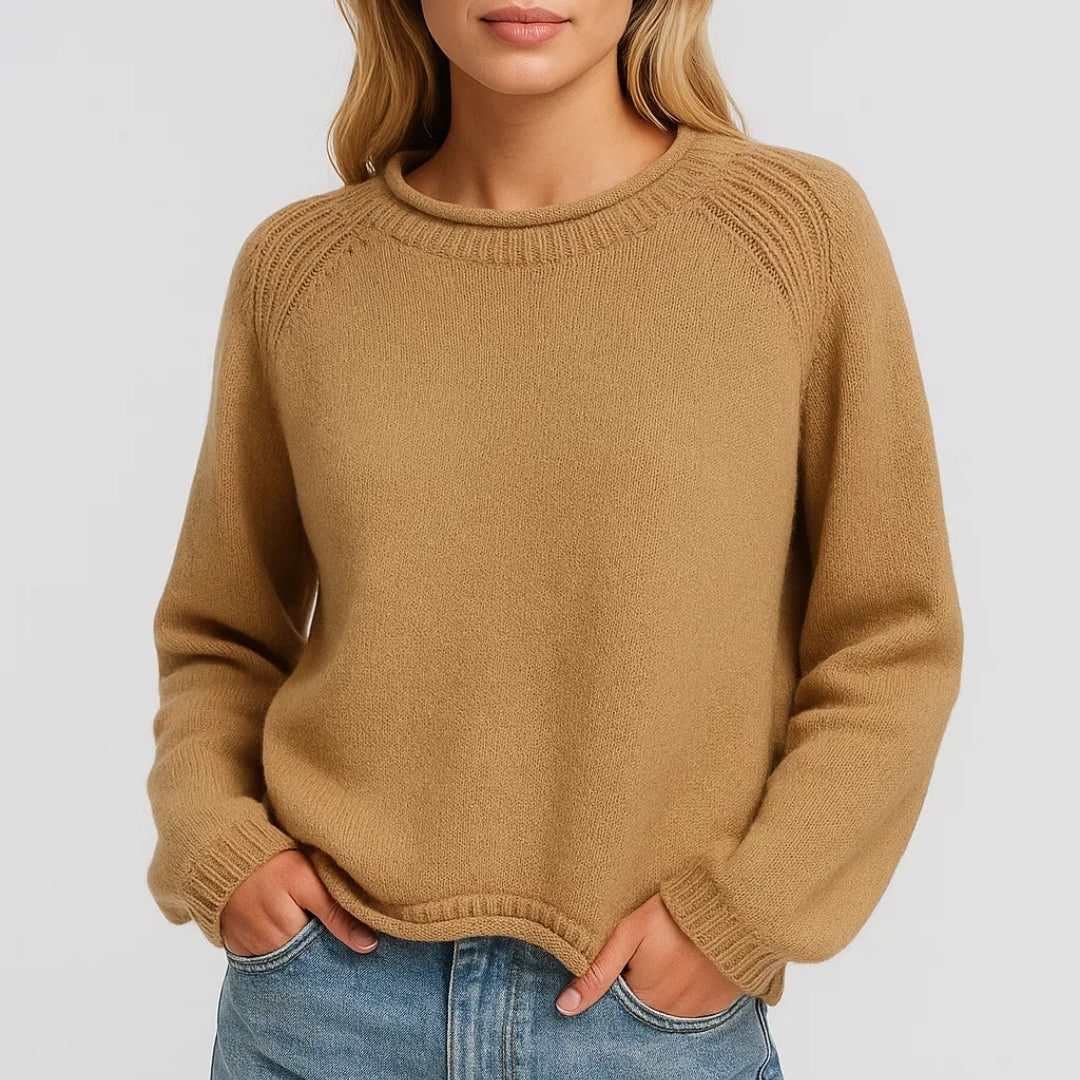VESNA | SOFT ROUND-NECK KNIT SWEATER WITH SHOULDER DETAIL