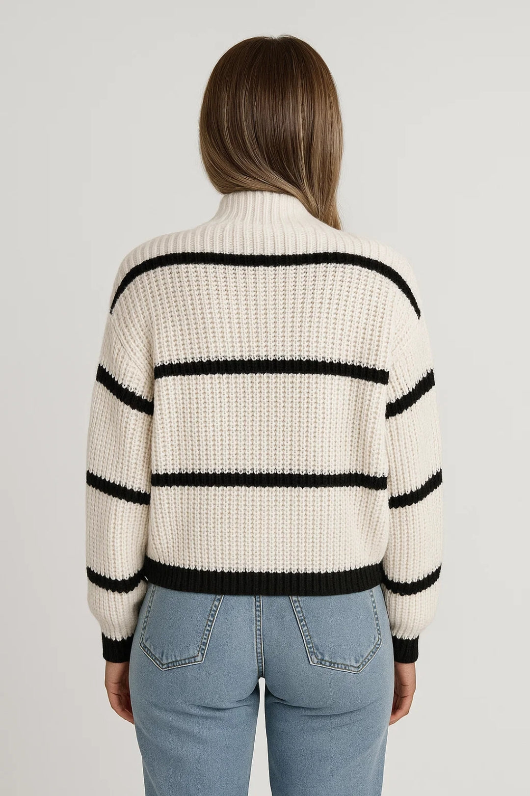 DEVINA | RIBBED STRIPE STAND-NECK SWEATER