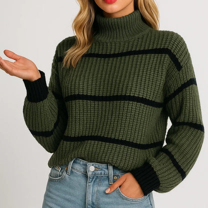 DEVINA | RIBBED STRIPE STAND-NECK SWEATER