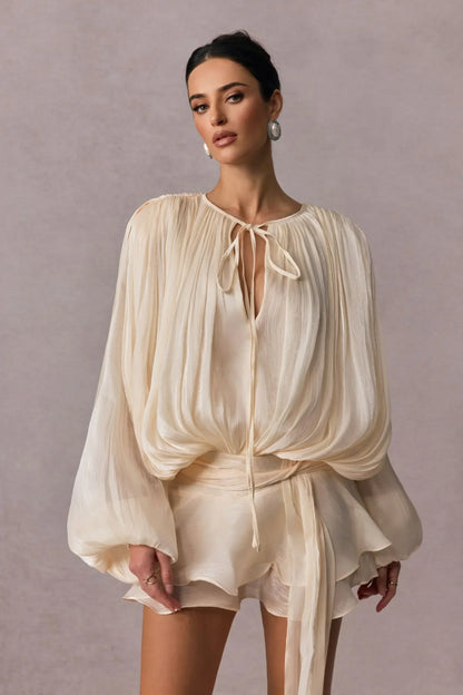 Brigitte Bordeaux  | Robe Chemisier Évasée à Lacets