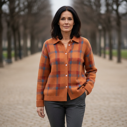 Camille | Cardigan en Tricot Doux à Carreaux