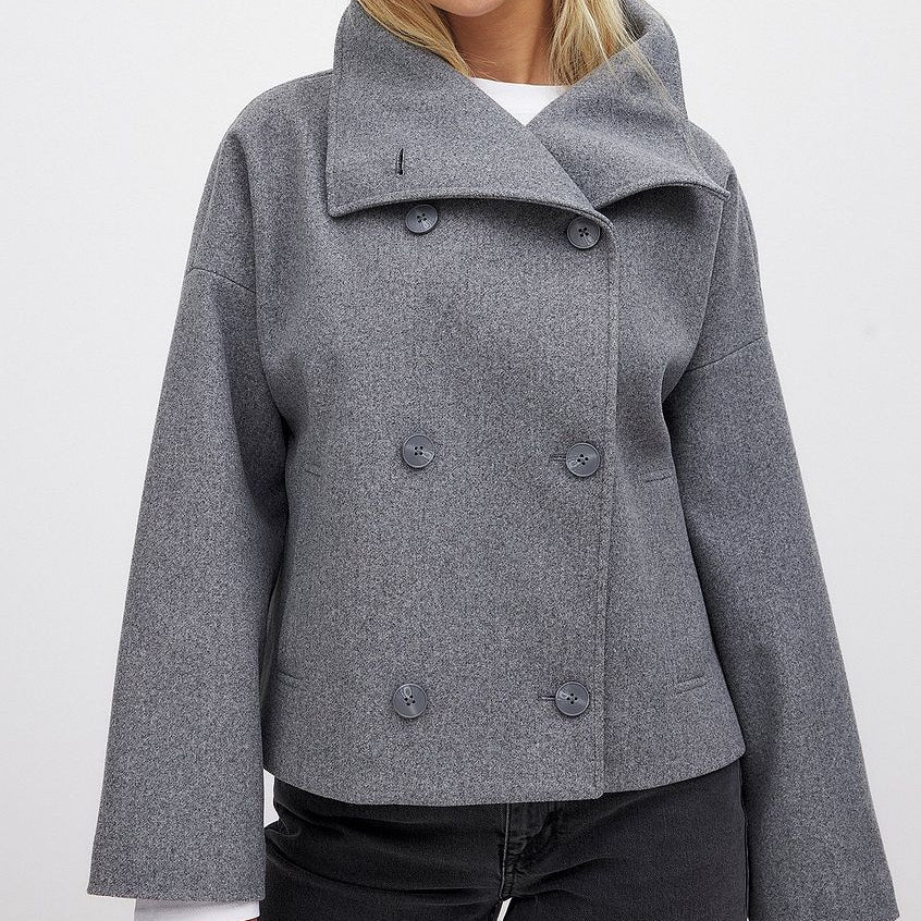 Women's Short Wool Jacket with Double Snap Closure 1