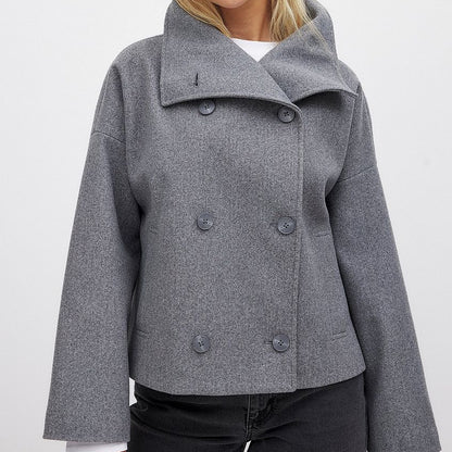 Women's Short Wool Jacket with Double Snap Closure 1