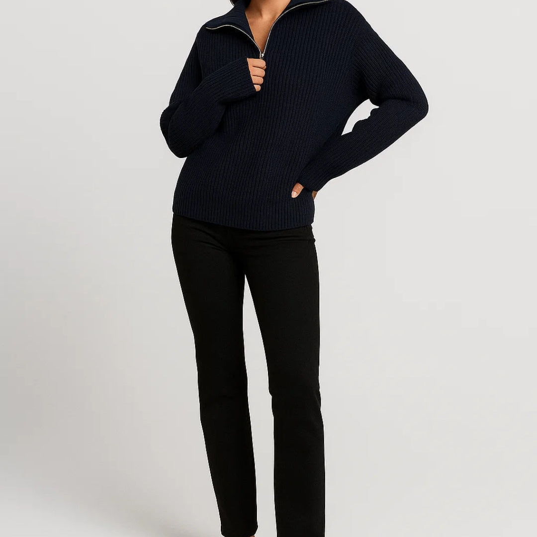 FFION | WAFFLE-KNITIP-COLLAR SWEATER
