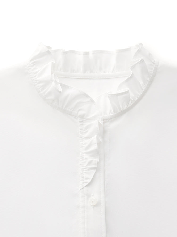 Cotton Ruffle Collar Women Shirt GOELIA