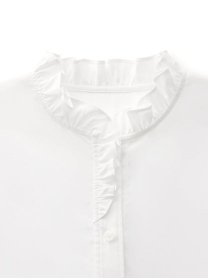 Cotton Ruffle Collar Women Shirt GOELIA